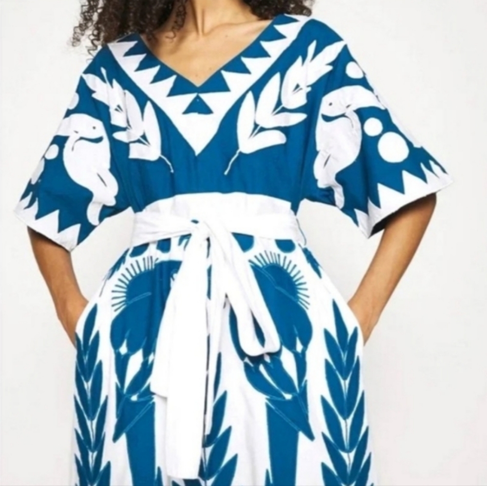 XS/S Farm Rio Blue Embroidered Maxidress - Picture 4 of 5